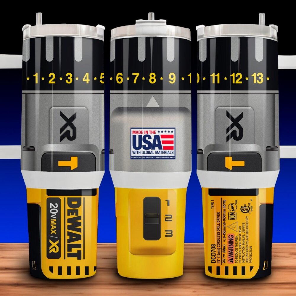 Dewalt XR Power Drill Mechanic Cup Mug Tumbler 40oz - Dad Gift!